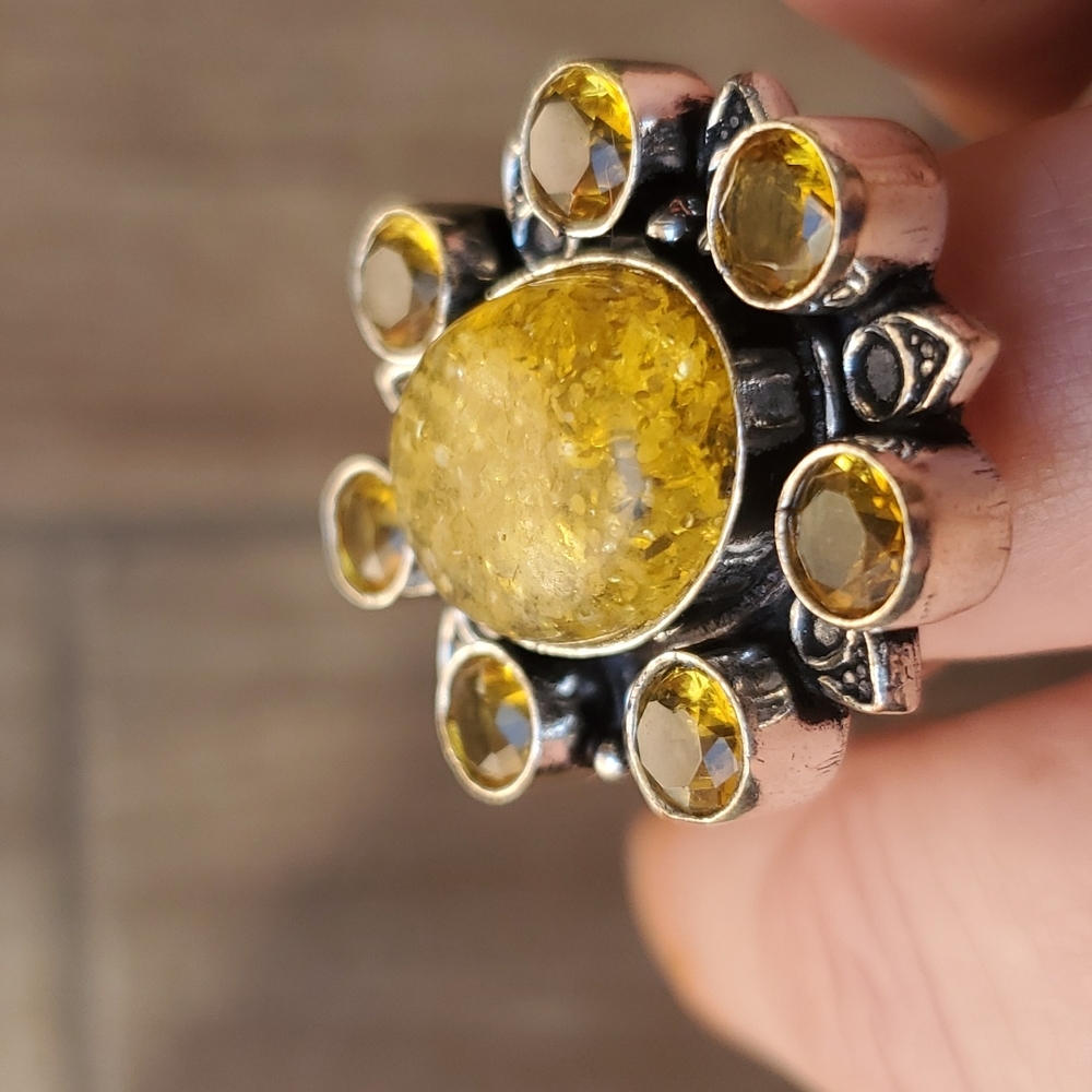 New Amber and Citrine 925 Silver Statement Ring. - Picture 11 of 12